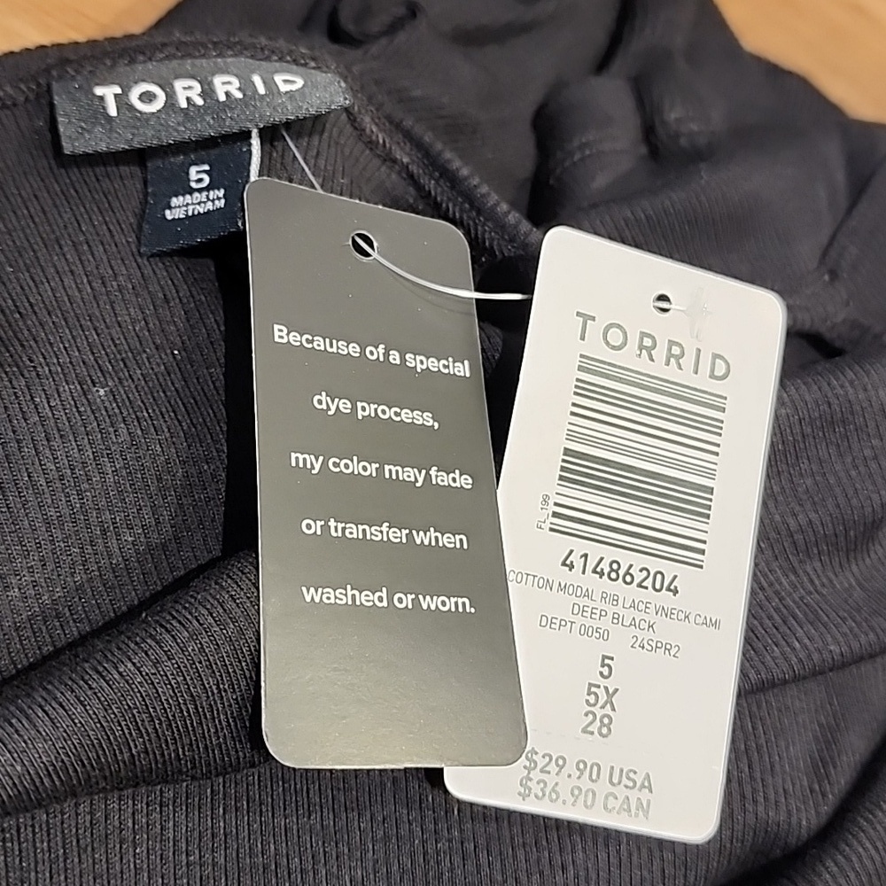 Torrid - Cotton Modal Rib Lace V-Neck Cami in Deep Black​​​​​​ - Picture 8 of 13